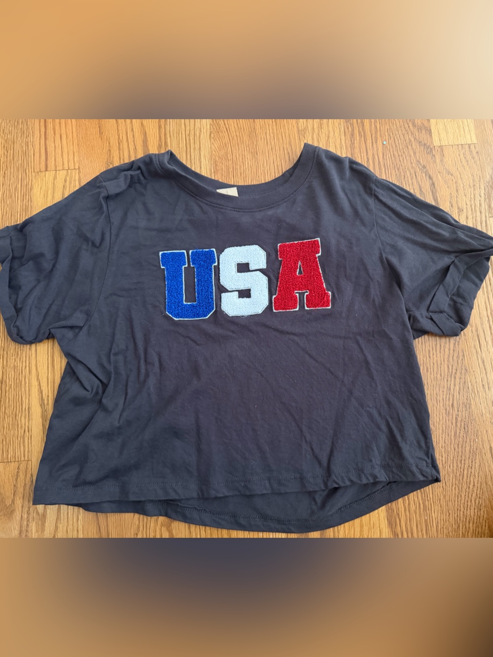 PERFECT FOR JULY 4th! Navy USA Patch Tee - Red White Blue Lettering